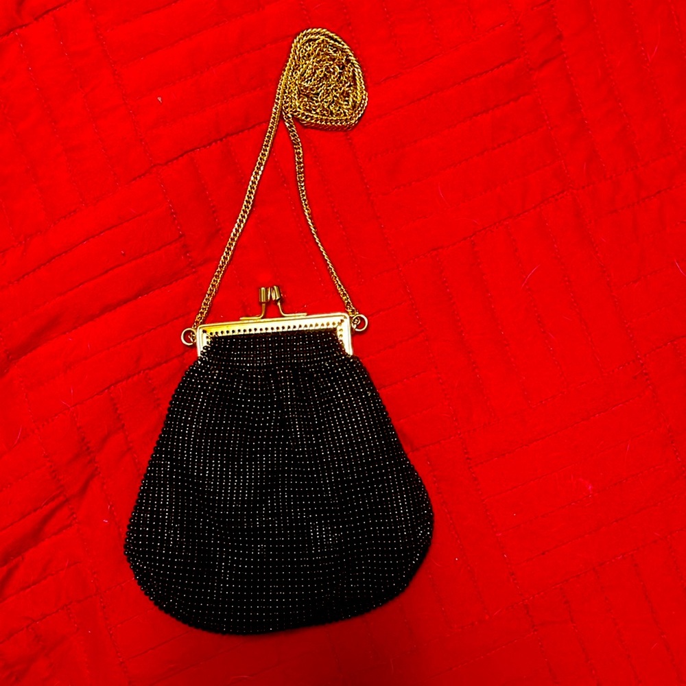 Black beaded mesh evening bag